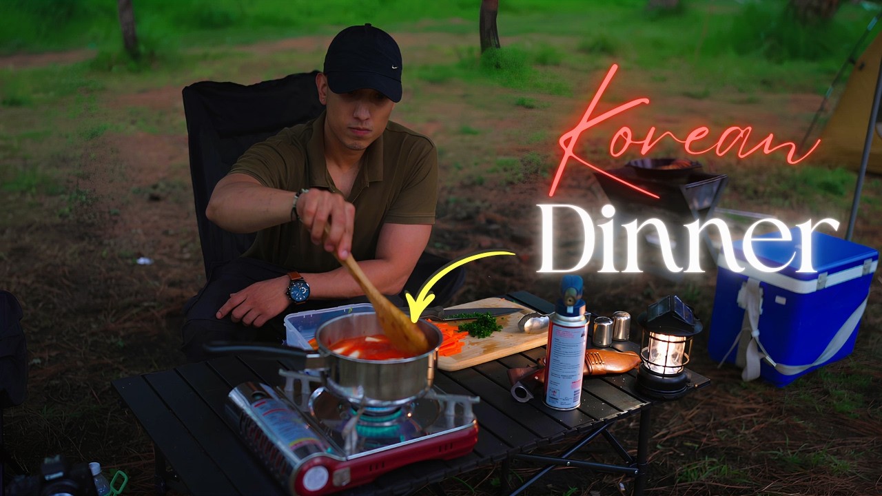 COZY SOLO Camping in the woods of HATTIBAN, Cooking Korean Dinner [ Pine Forest ASMR Relax ]