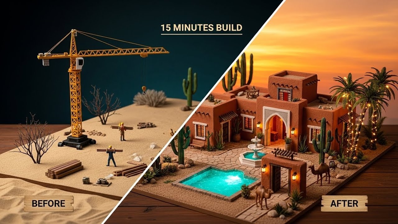 Building a Miniature Adobe House | Desert Oasis Pool & Moroccan Fountain | Full Crafting Process