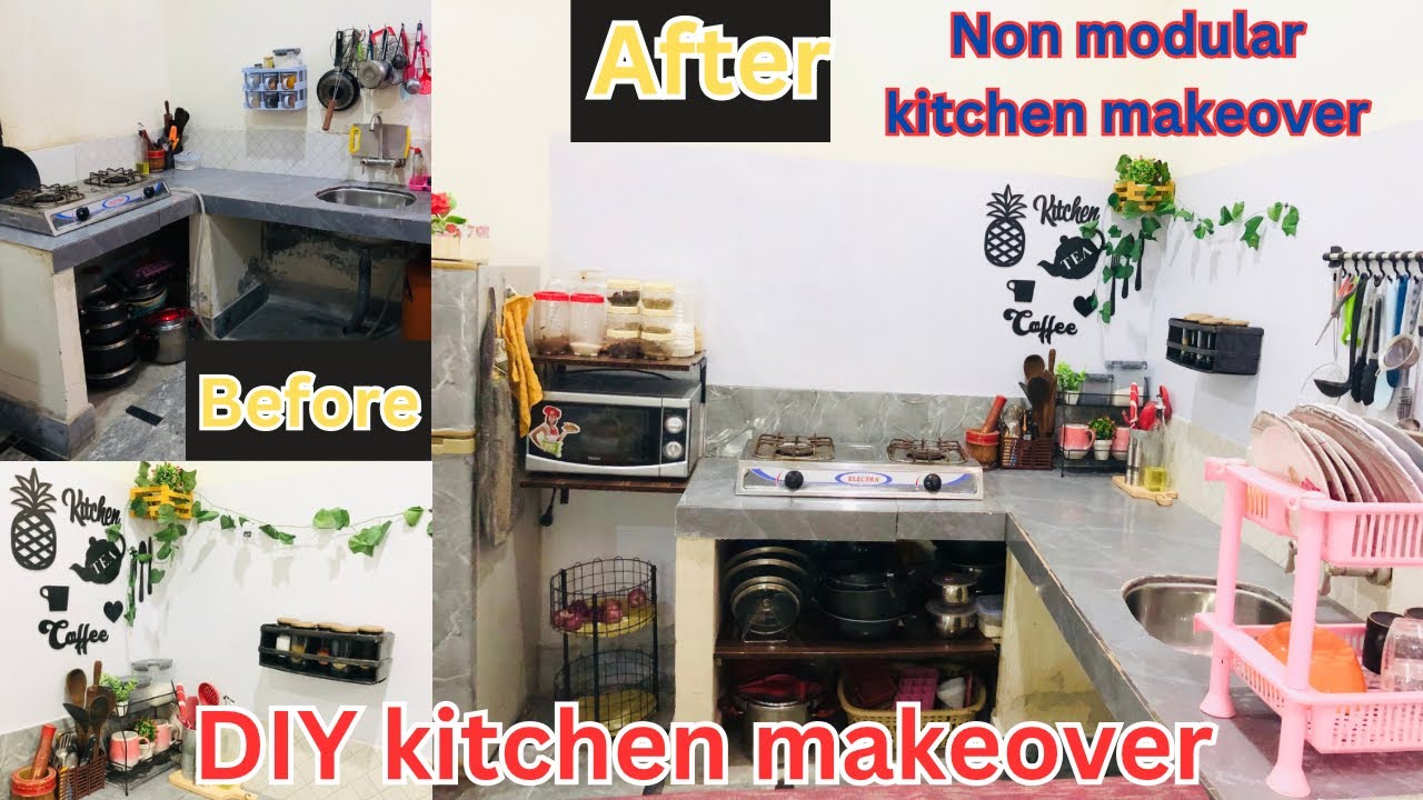 Non modular kitchen makeover in less cost | DIY organizers | space saving kitchen makeover