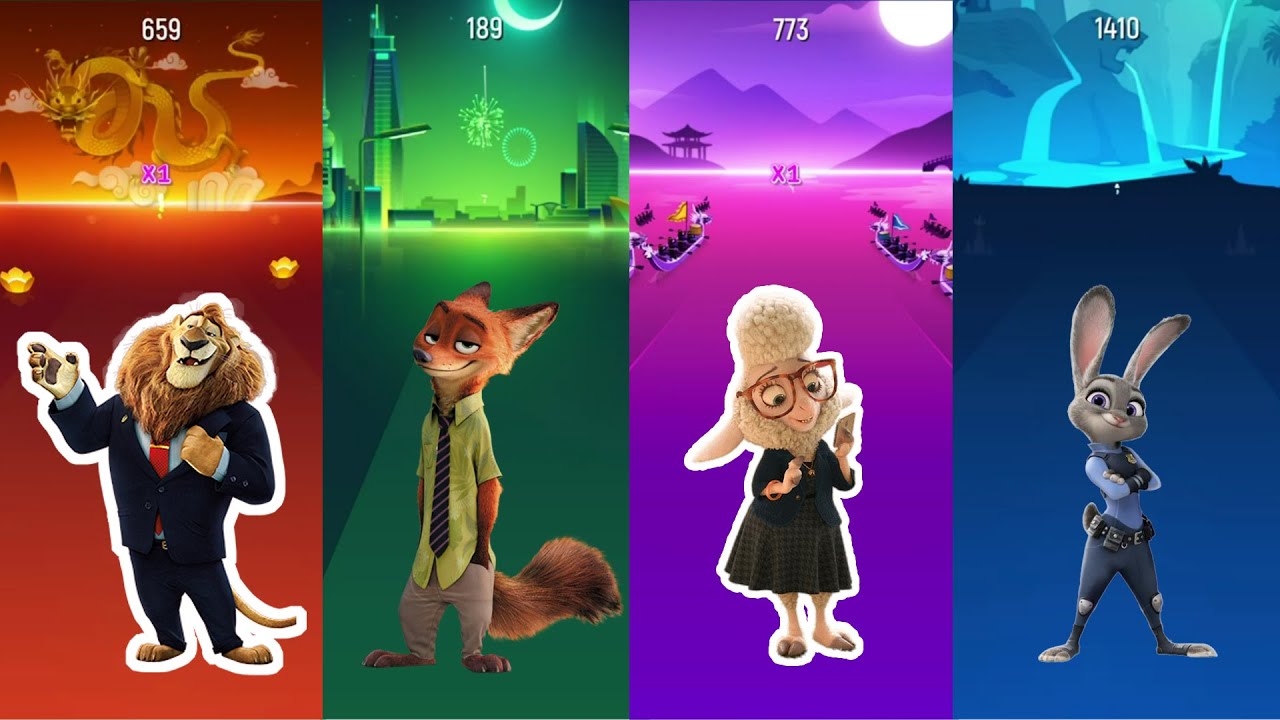 Video game tiles hop funny animals