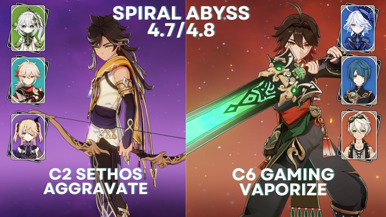 Spiral Abyss 4.7/4.8 C2 Sethos Aggravate and C6 Gaming Vaporize