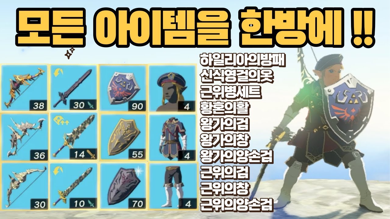 젤다왕눈 한장소!!한번에획득!!  초중반 가장쉬운무기획득!!  (하일리아방패,신식영걸의옷,근위병세트...)