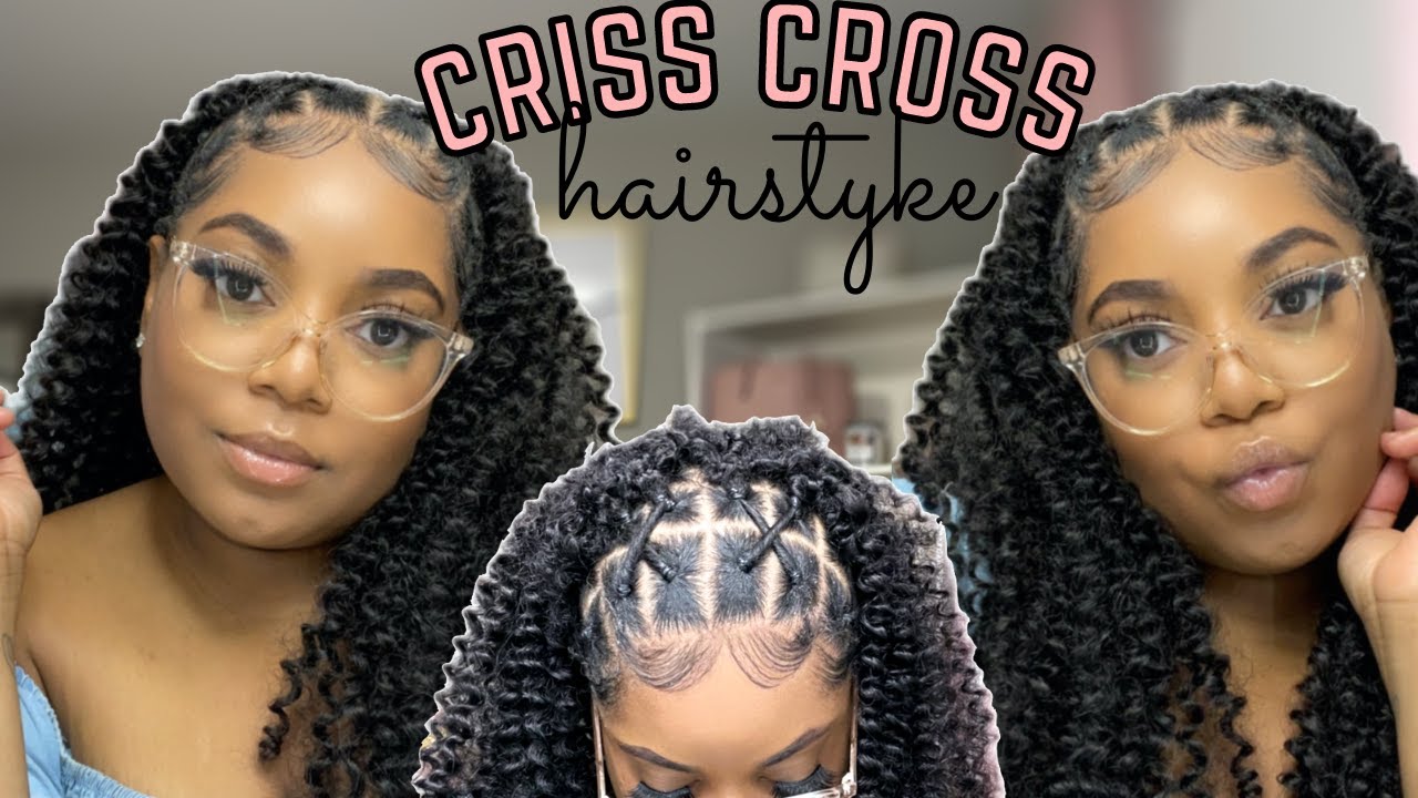Criss Cross Rubber band Hairstyle with Curly Crochet | Crochet Hairstyle