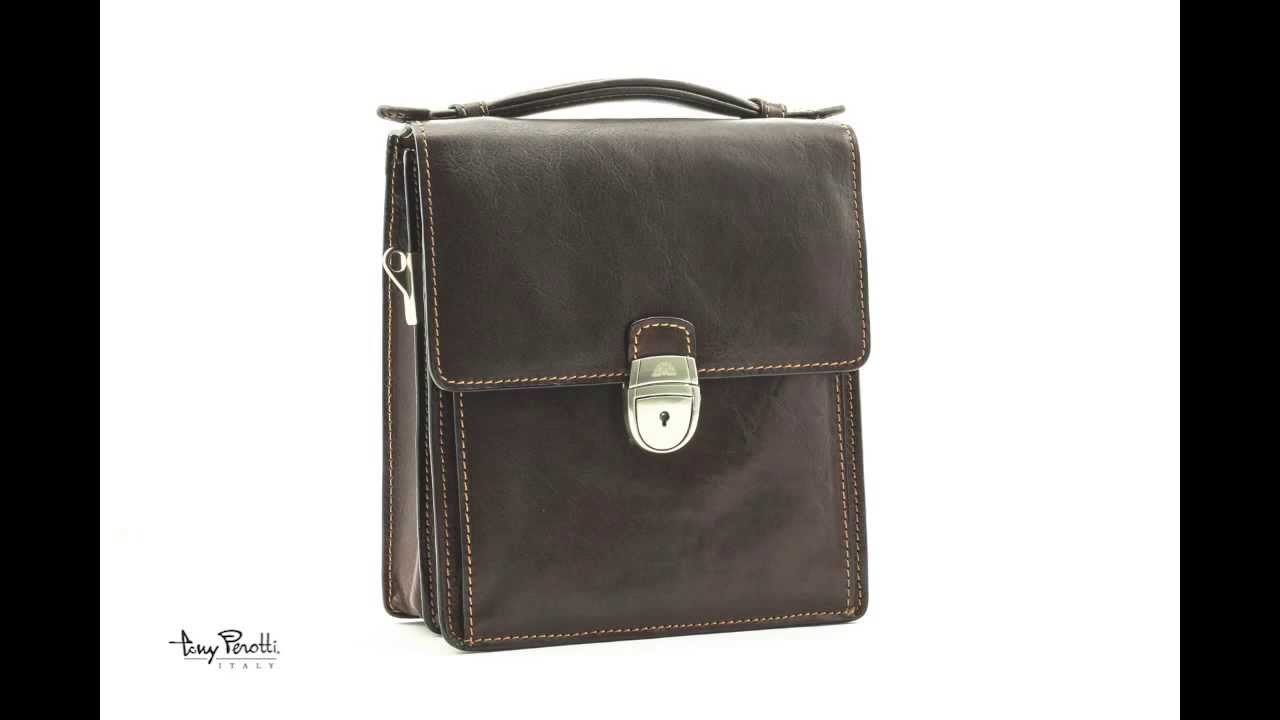 Tony Perotti Italian Leather Rovigo Vertical Flap-Over Carry All Bag in Brown item number PI212007BN