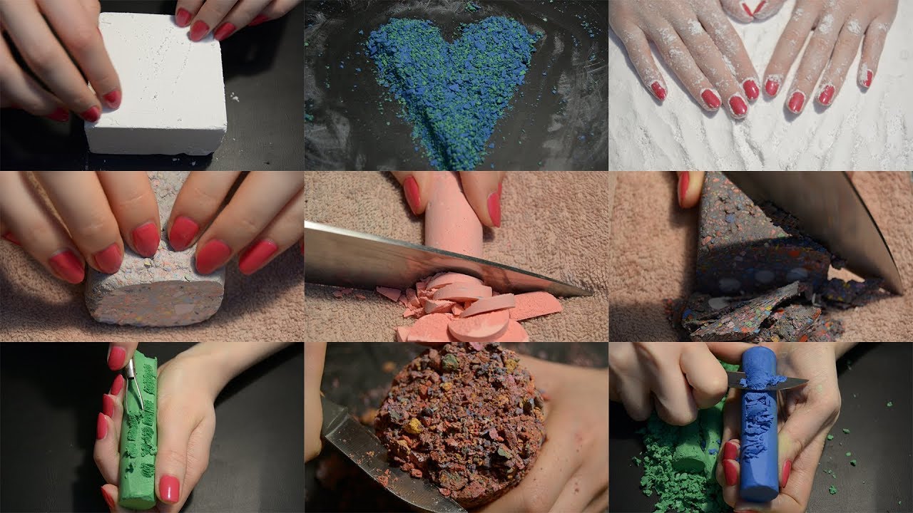 ASMR│Wet Chalk, Dry Chalk, Gym Chalk, Chalk Mix│Cutting, Shaving, Crushing