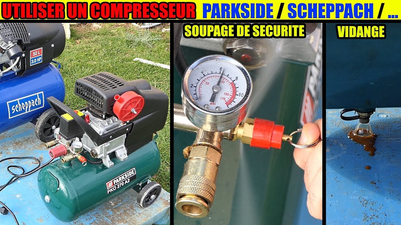 utiliser un compresseur parkside pko 270 500 scheppach lidl how to use an air compressor