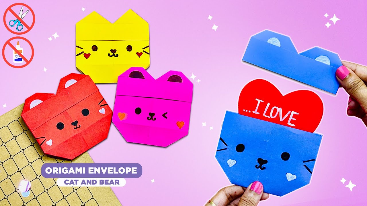 Origami Paper Cat and Bear | DIY Paper Envelope | DIY Paper craft | How to make | Easy to make