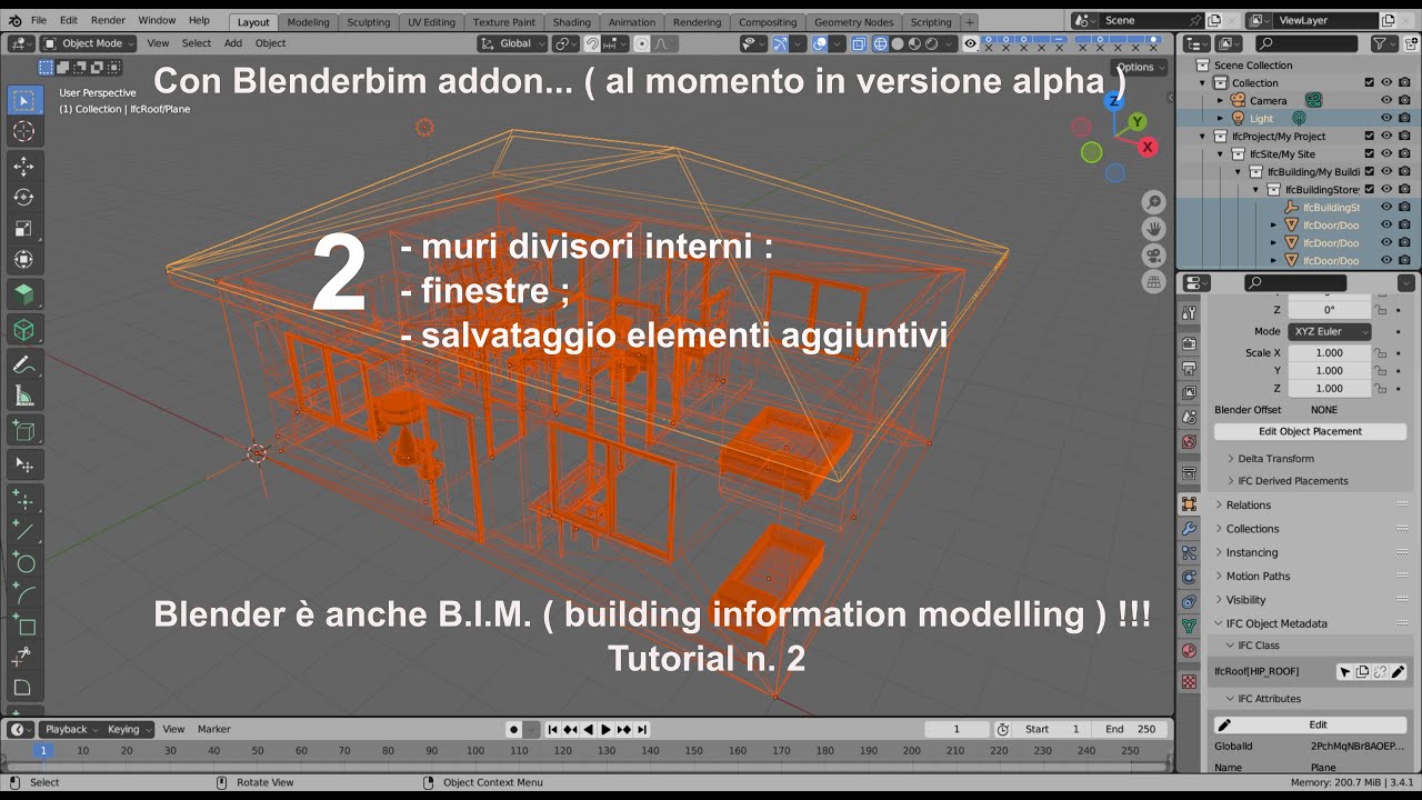 Con l'Addon "Blenderbim" (ancora in versione di prova Alpha), BLENDER è ANCHE B.I.M. ! TUTORIAL N. 2