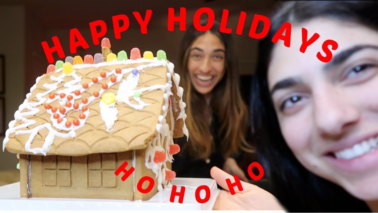 decorating gingerbread house with my sister