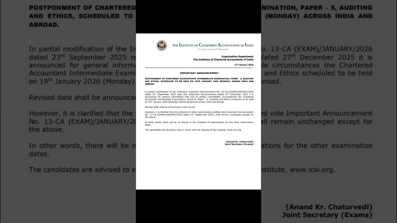 CA INTER AUDIT EXAM POSTPONED 
