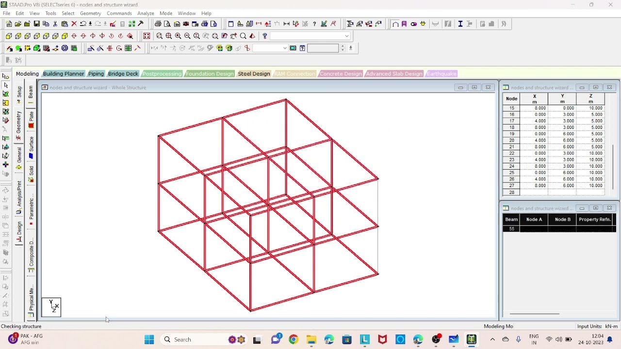 Staad pro tutorial-1 nodes and structure wizard