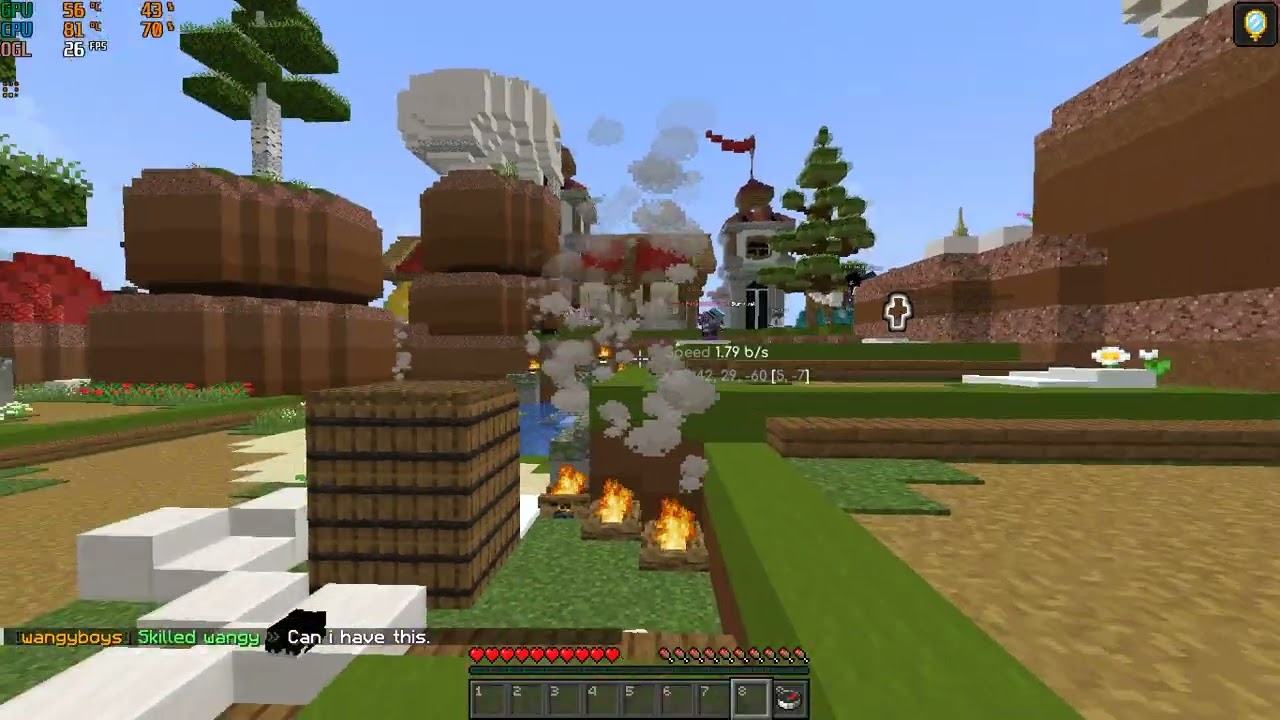 Potato726Lord Hacking in mineland survival he is using nametags or something earlier he used hitbox