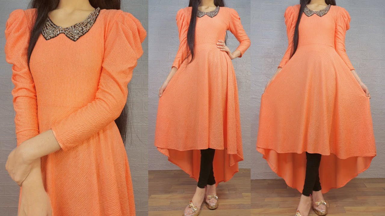 High low kurti cutting and stitching|High low kurti with designer sleeve puffy Cutting and stitching