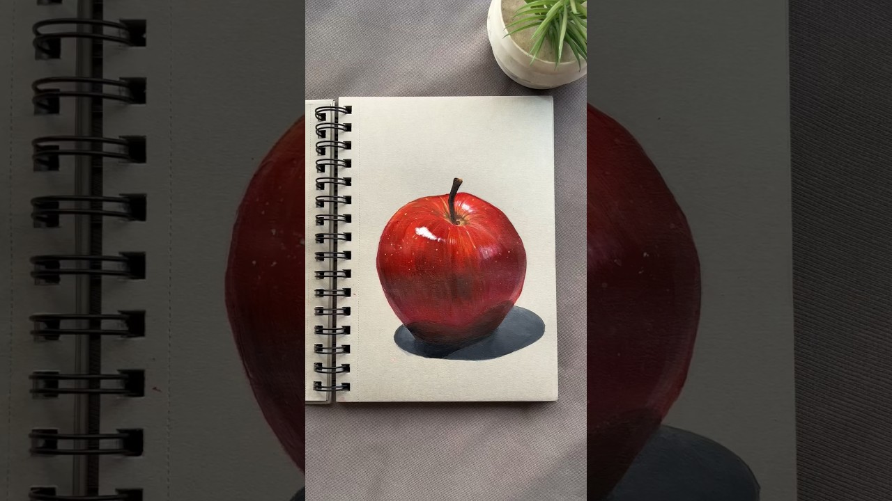 Apple 🍎 Acrylic on Paper #realisticart #stilllife #acrylicpainting #artshorts