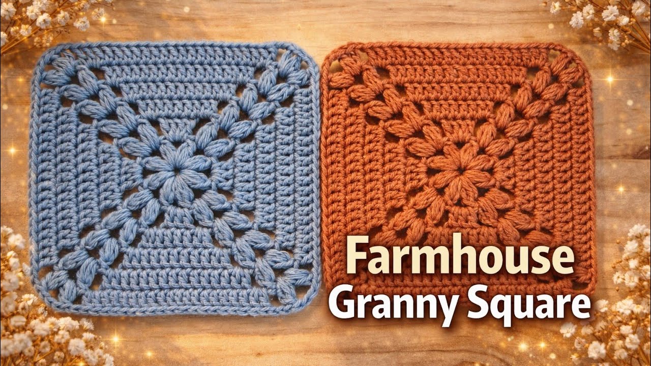 How to crochet Farmhouse Granny Square – Easy Crochet Tutorial | Puff Stitch Pattern #crochet #diy 