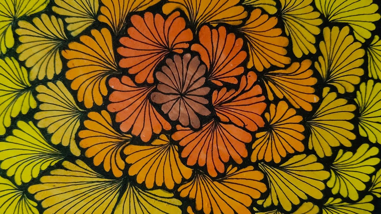 Easy zentangle tutorial - warm blooms in yellow,orange and brown 