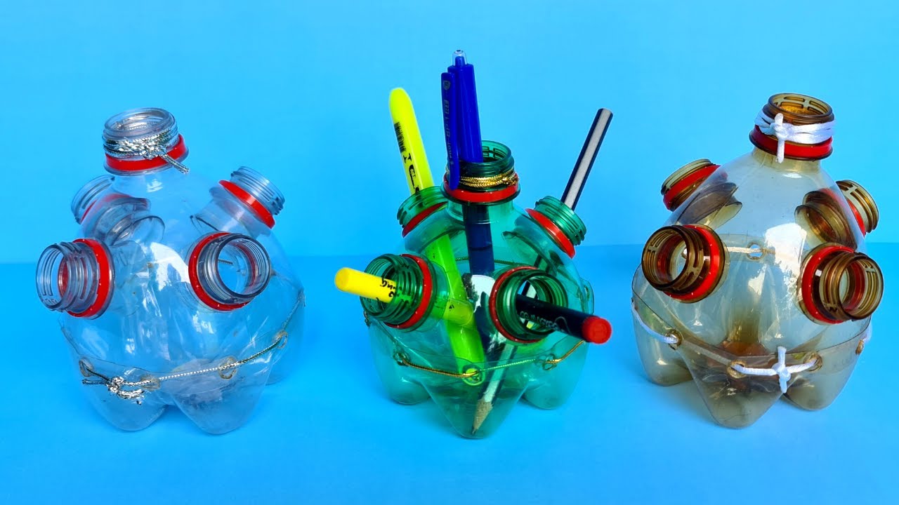 COMO FAZER PORTA LÁPIS DE GARRAFA PET, SEM COLA, SÓ ENCAIXE. Reciclagem. Faça você mesmo. Super Útil