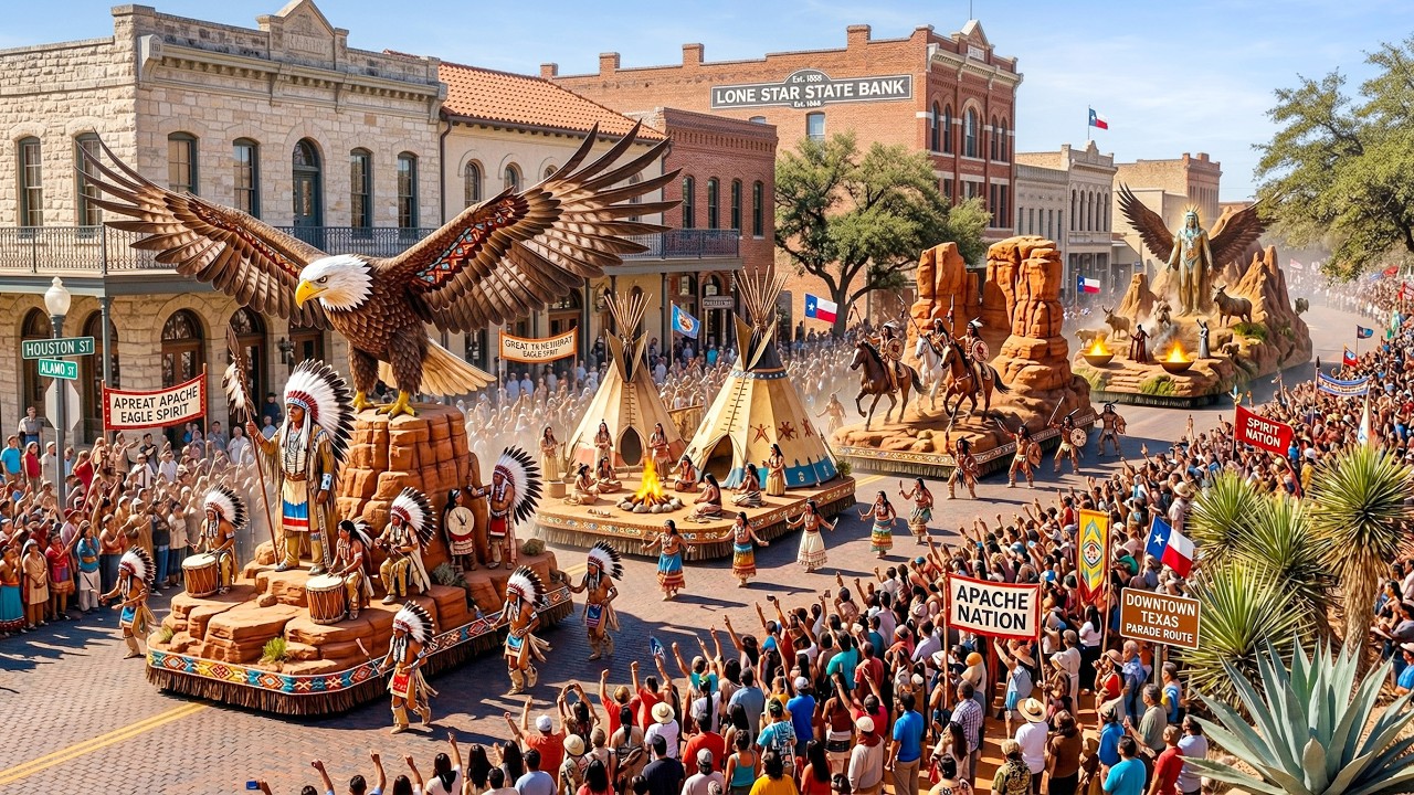 Парад индейцев апачи в Техасе в 2026 году: древняя культура коренных американцев на улицах (ПОЛНАЯ В