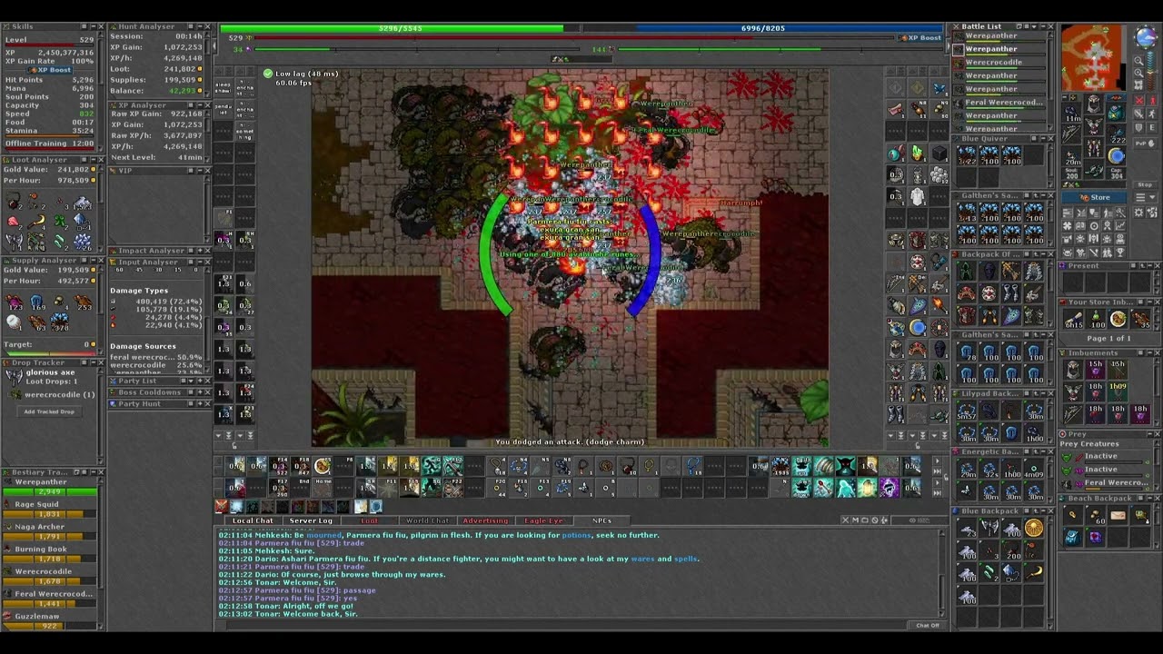 Tibia - Werecrocodile -1 (Full Moon) - SOLO RP 529 - ~3.8kk RAW xp/h & 550k profit/h