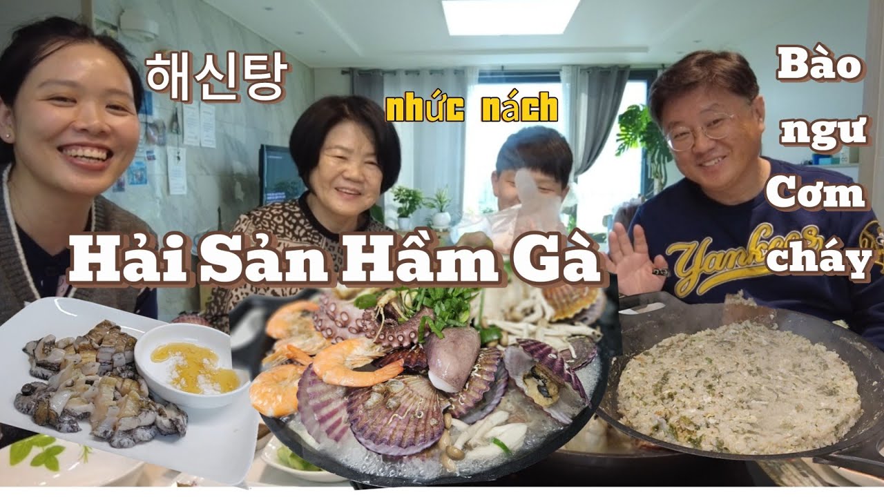 Mẹ chồng được dâu Việt tẩm bổ bằng mâm hải sản hầm gà bào ngư
