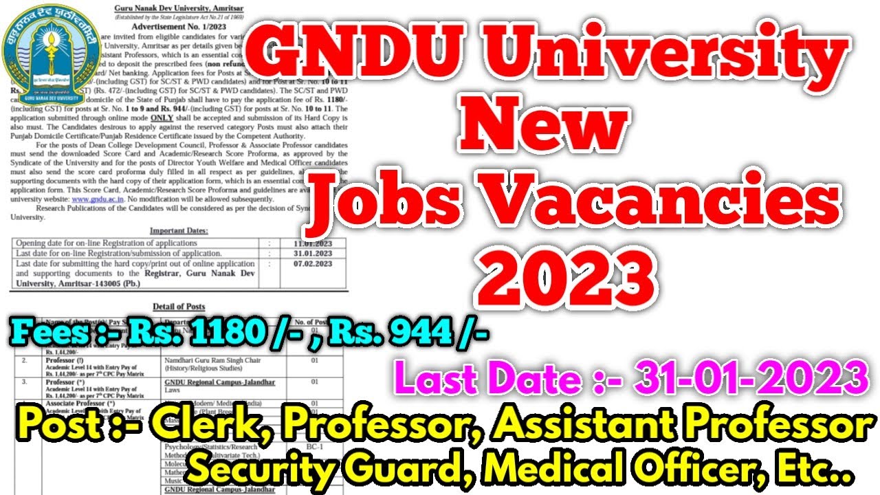 GNDU New Job Vacancies 2023 || How to Apply Online || Syllabus || Last Date || Test Dates