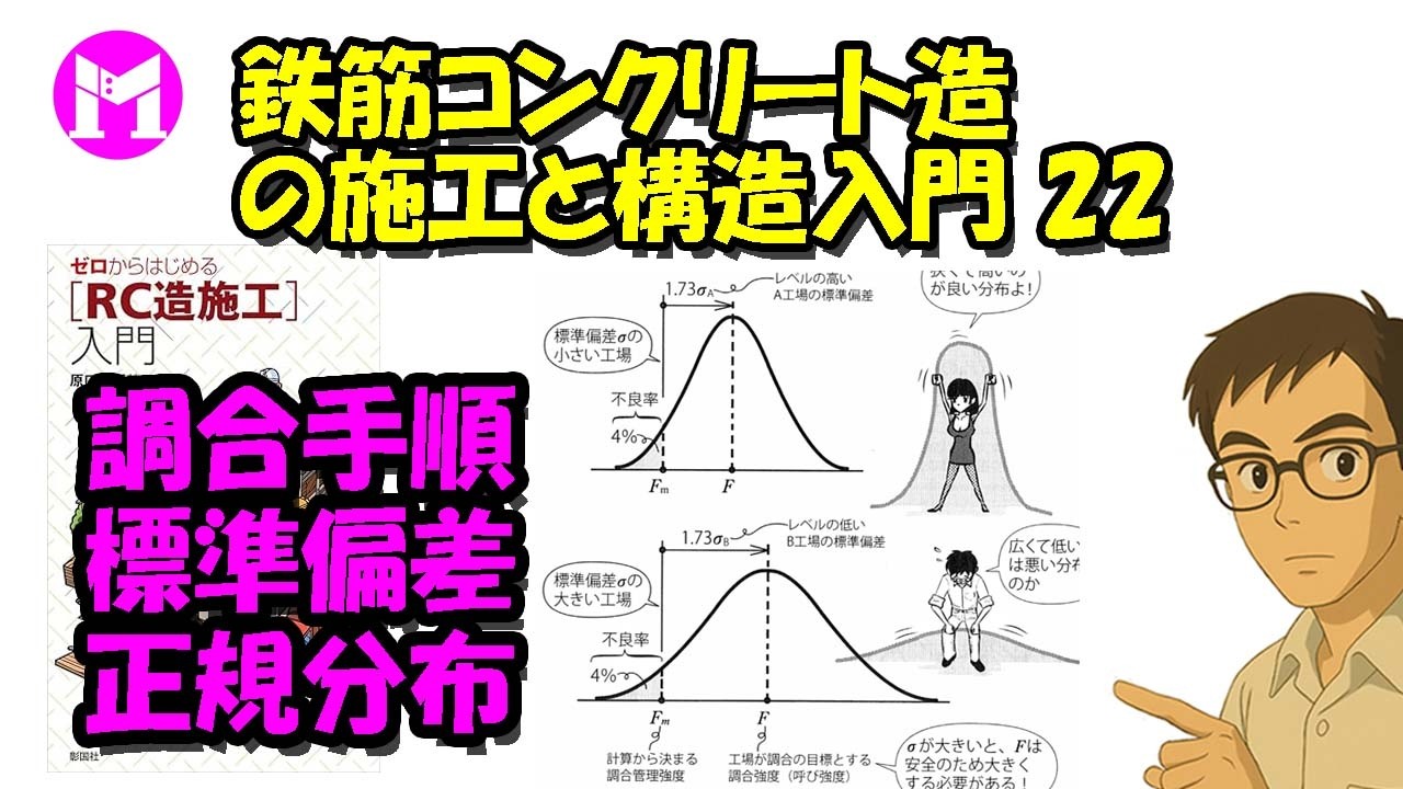 鉄筋コンクリート造の施工と構造入門22　調合手順、標準偏差、正規分布