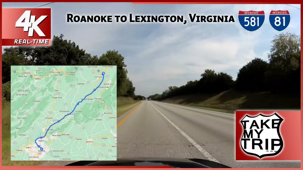 Roanoke to Lexington, Virginia through the Blue Ridge Mountains on Interstate 81, 4k Scenic Drive