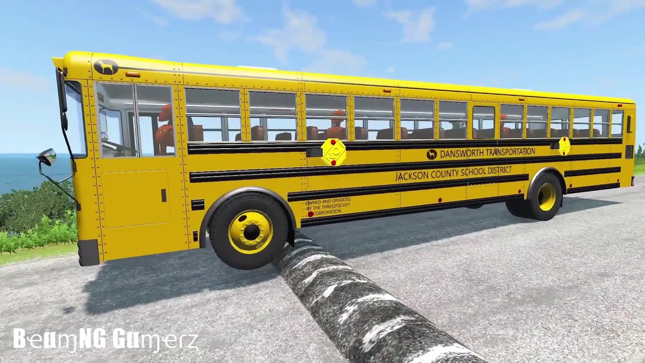 SCHOOL BUS, CITY BUS, LONG BUS Vs MASSIVE SPEED BUMPS - BeamNG.Drive