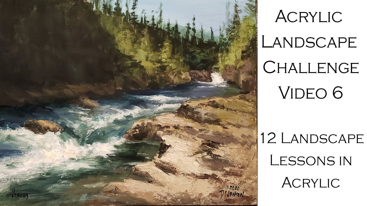 Painting Moving Water with Acrylics-Painting Acrylic Landscape Challenge-  Week 6-