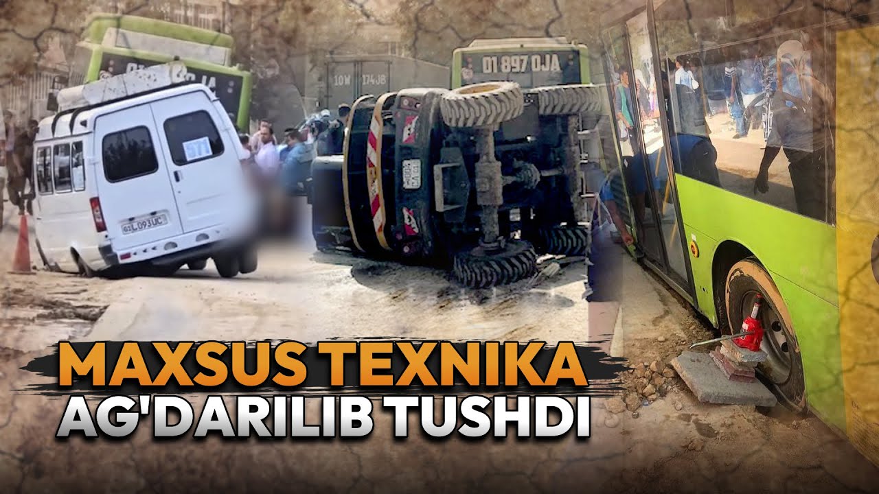 Toshkentda yer cho‘kib, avtobus tiqilib qoldi. Uni chiqargani kelgan texnika ag‘darilib tushdi