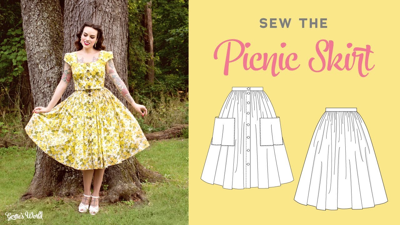 Gertie's Easy Picnic Skirt Sewing Tutorial for Beginners, Vintage Inspired Charm Skirt