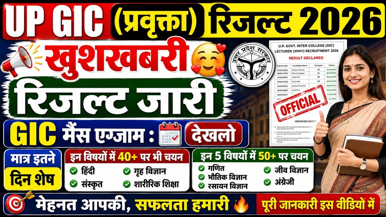 GIC RESULT 2026 | UP GIC RESULT 2026 | GIC LECTURER RESULT 2026 | UP GIC CUT OFF | UP GIC CUT OFF 