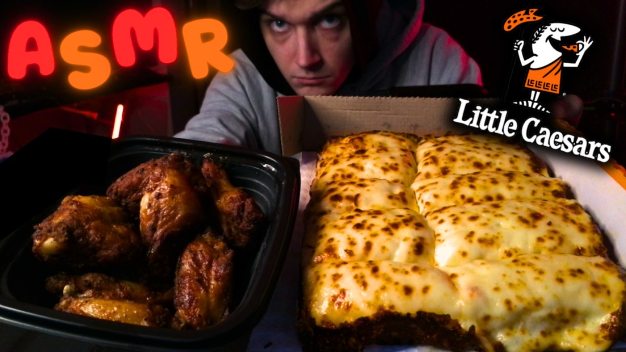 ASMR Eating Little Caesars ITALIAN CHEESE BREAD & Caesar Wings Mukbang