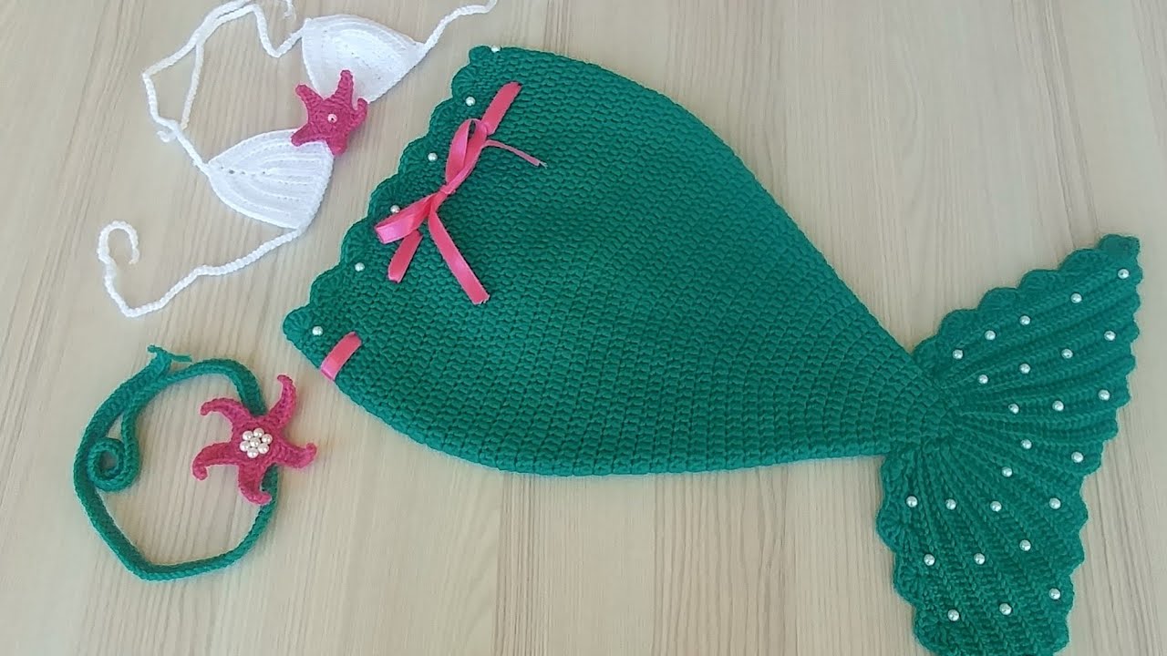 Deniz Kızı Kostümü Yapımı - baby crochet Mermaid tail blanket costume (Yenidoğan, 3-6 Ay)