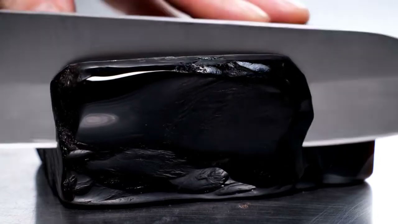 Cutting a Dense Black Obsidian-Like Block | Precise Close-Up of Material Science Experiment