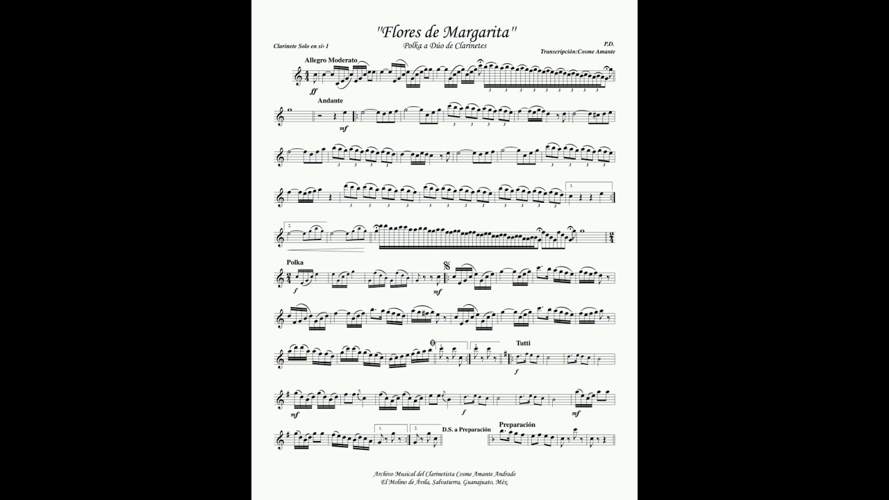 Flores de Margarita Polka a Duo de Clarinetes