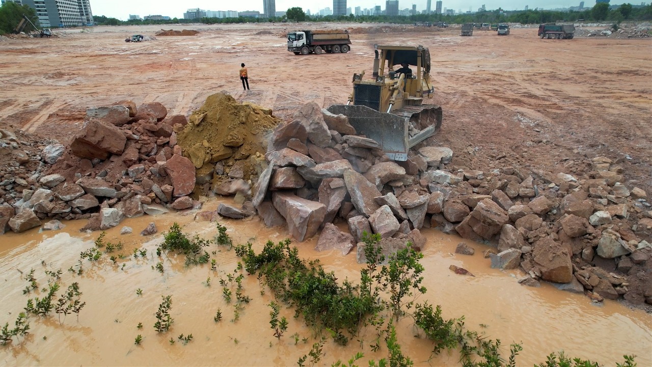 Amazing Activities Huge Land Reclamaiton Process Using Mighty Power Old Komatus Dozer Pushing