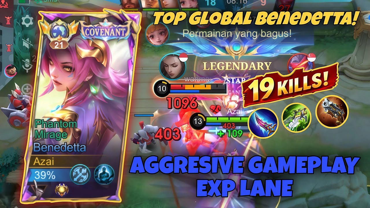TOP GLOBAL BENEDETTA 😈 AGGRESSIVE EXP LANE | 19 KILLS HARDGAME - Mobile Legends