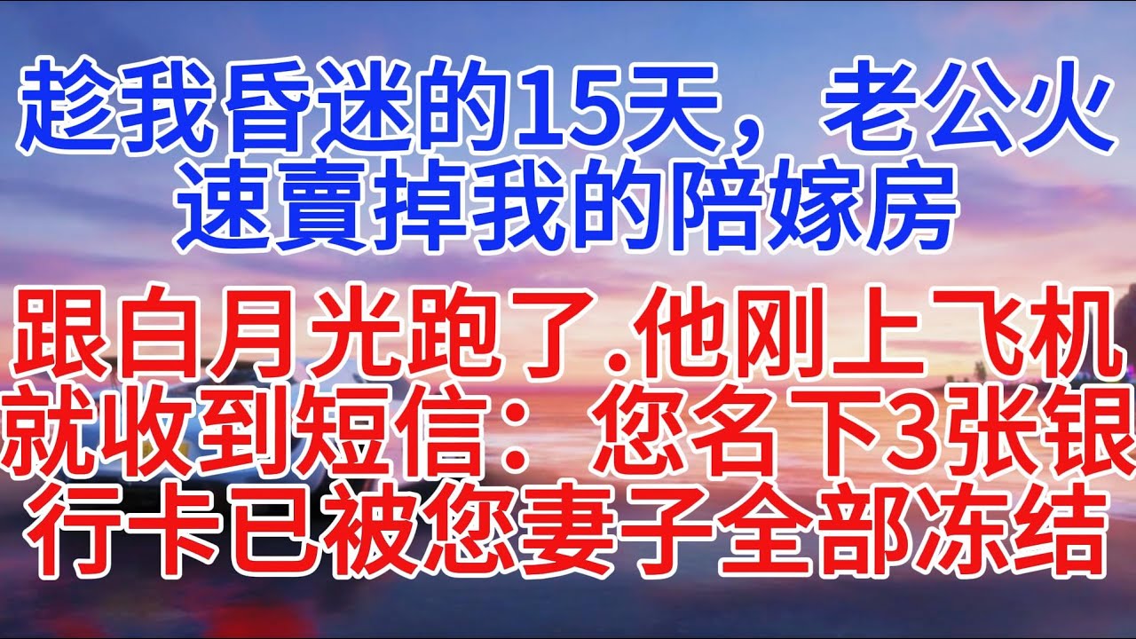 趁我昏迷的15天，老公火速賣掉我的陪嫁房跟白月光跑了，他剛上飛機就收到簡訊：您名下3張銀行卡已被您妻子全部凍結#小說推文 #故事頻道 #情感故事