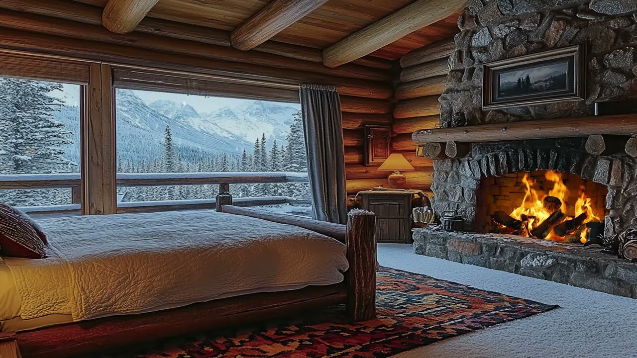 🔥 Cozy Winter Lodge Ambience | Roaring Fire & Pine Forest | Insomnia Relief