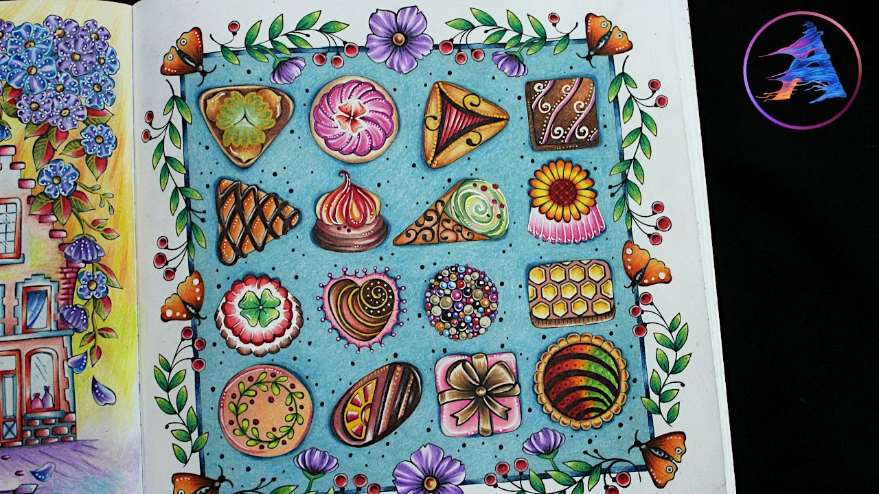 Coloring background with Cupcakes | MEINE REISE DURCH EUROPA by Rita Berman | Prismacolor pencils