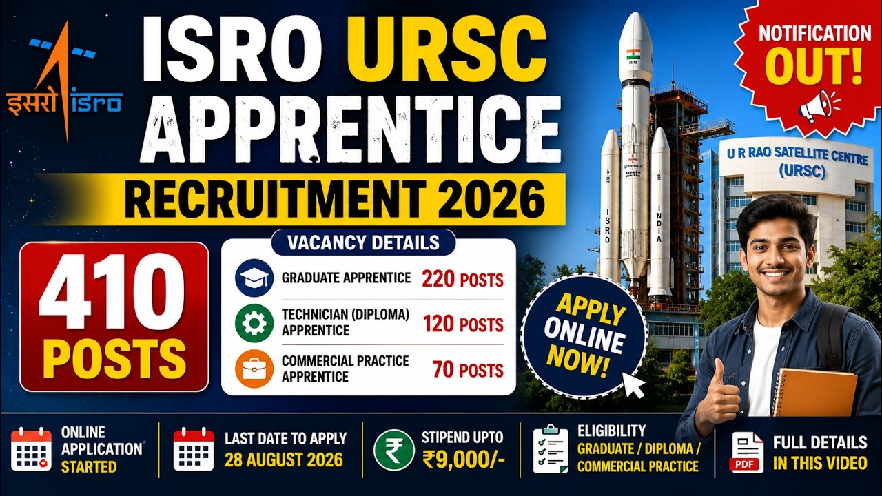 ISRO URSC Apprentice Recruitment 2026 Notification Out | Apply Online for 410 Posts | Full Details