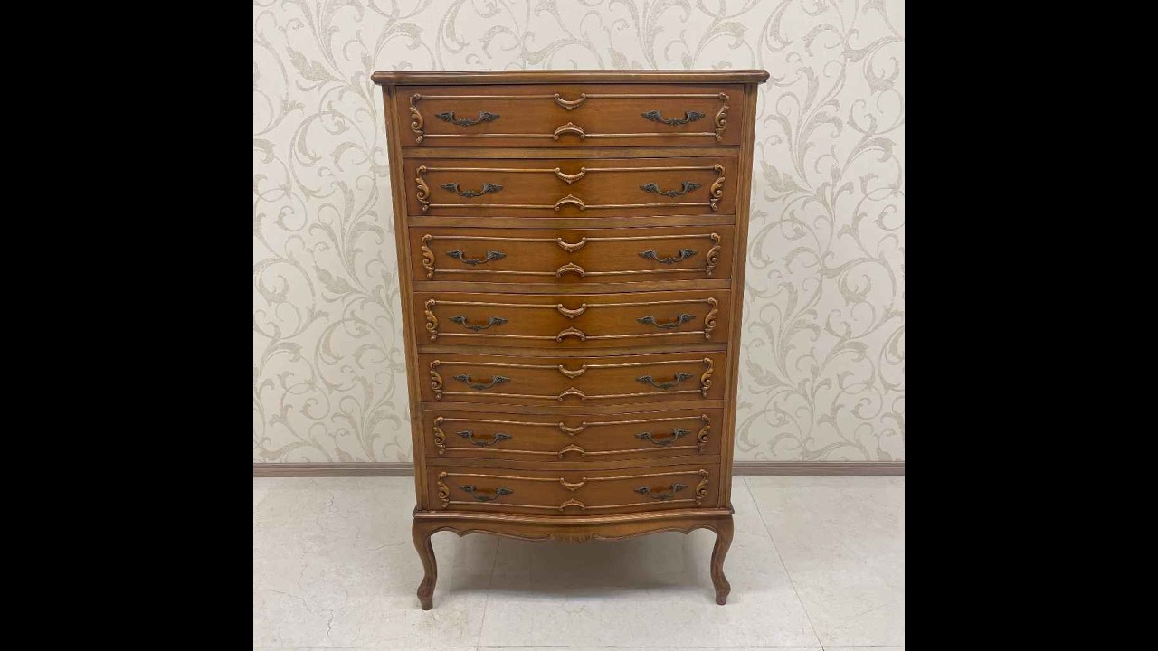 ビンテージ 天然木 イタリア イントラルシア（象嵌細工）猫脚 セミナリエール  チェスト [ Antique and Reuse Fynd]  FYND-0003623 【Fynd 商品動画】