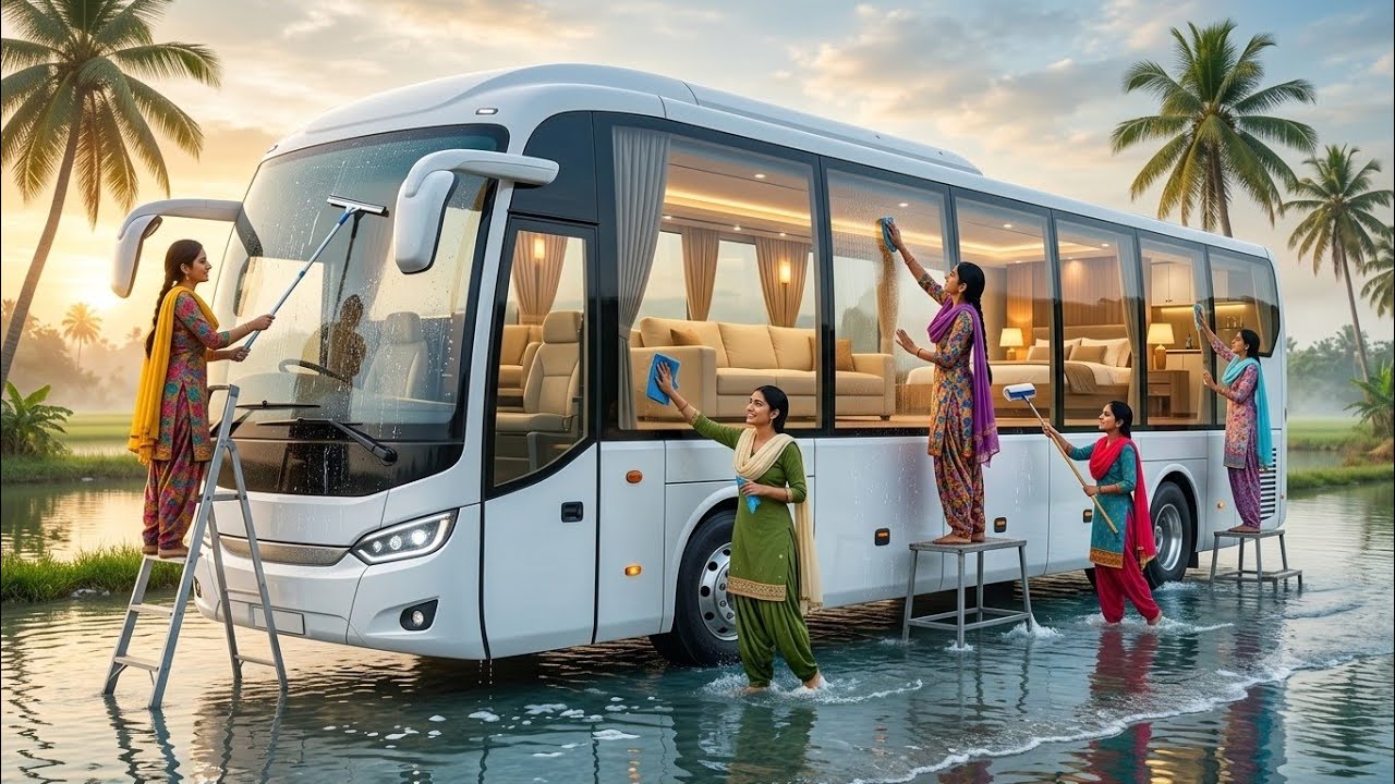 5 Village Girls Pull Damaged Bus from River & Transform It Into a Luxury Bus! 🚌✨