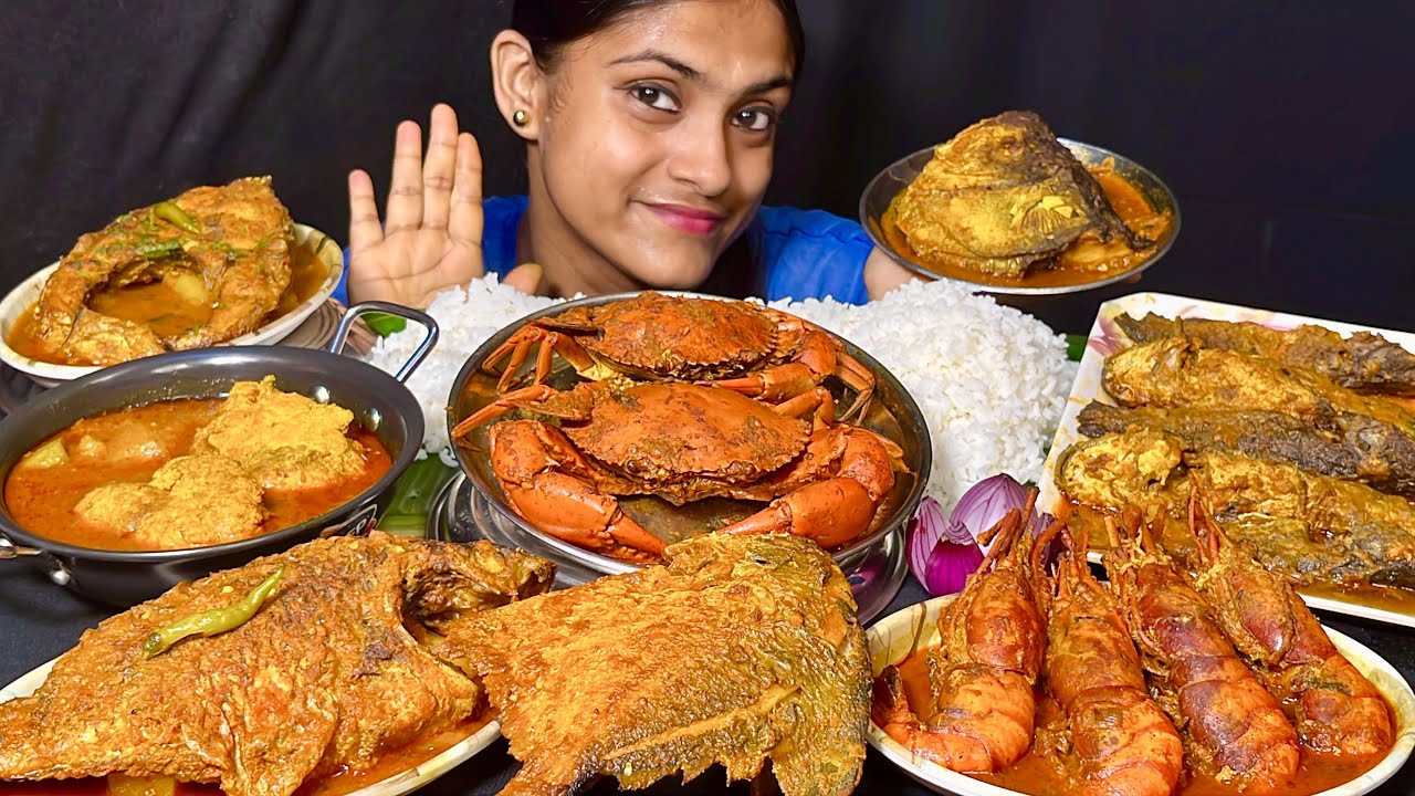 Crab Curry Prawn Curry Pomfret Fish Curry Katla Curry Whole Fish Curry Fish Egg Curry RiceEating