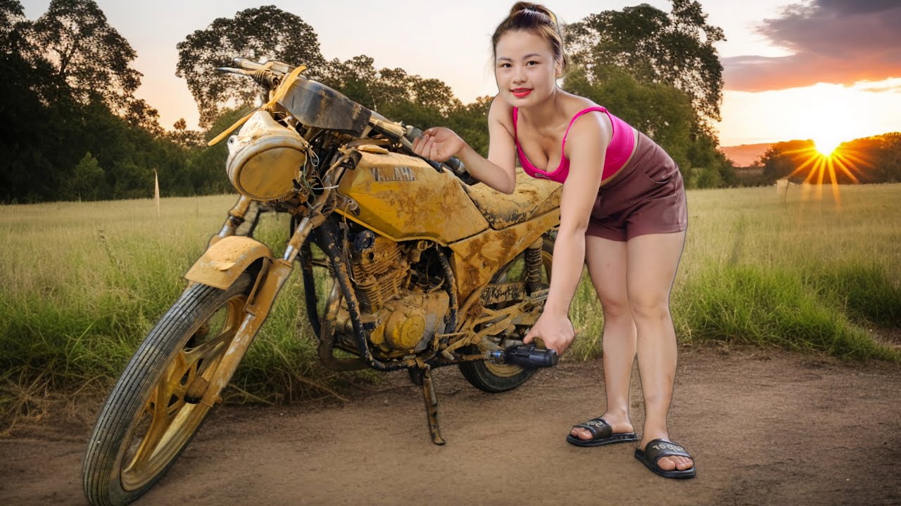 The girl discovered a vintage JAWA car in an abandoned house and brought it back for repair