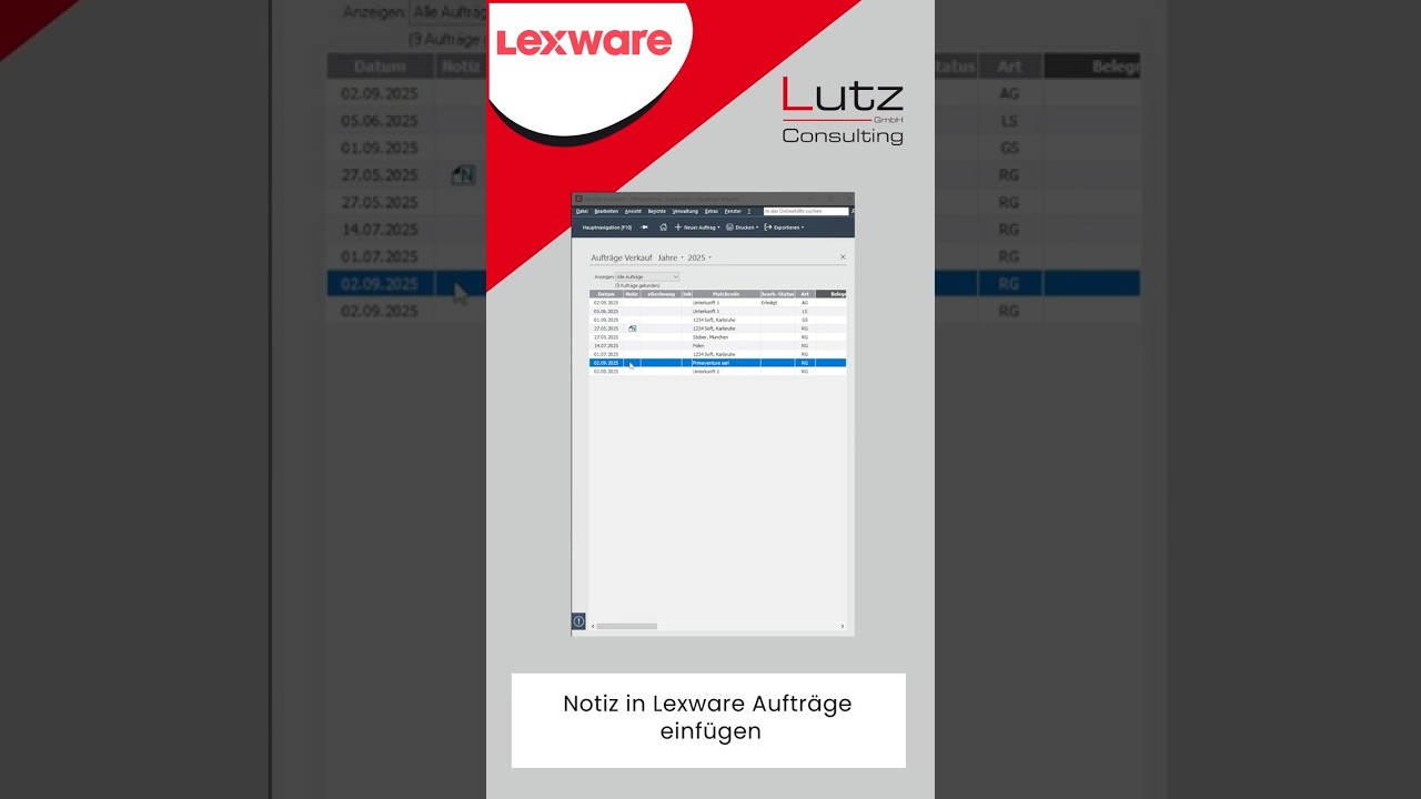 Notiz in Lexware Auftrag einfügen