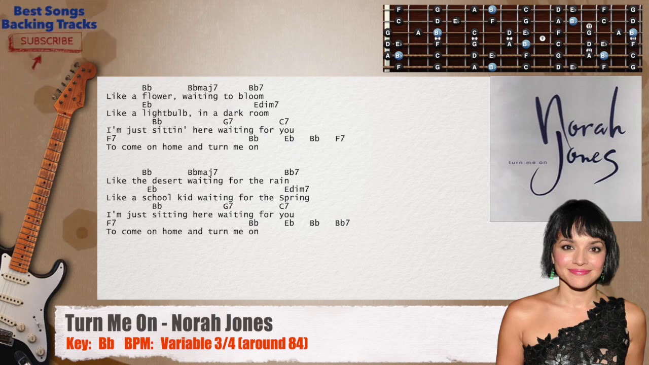 🎸 Turn Me On - Norah Jones Guitar Backing Track with chords and lyrics