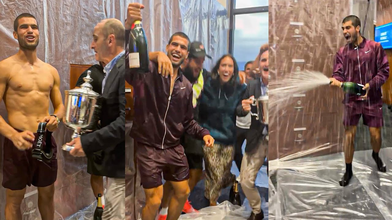 Alcaraz All Moments of Crazy Locker Room Celebration after Winning US Open Title 2025