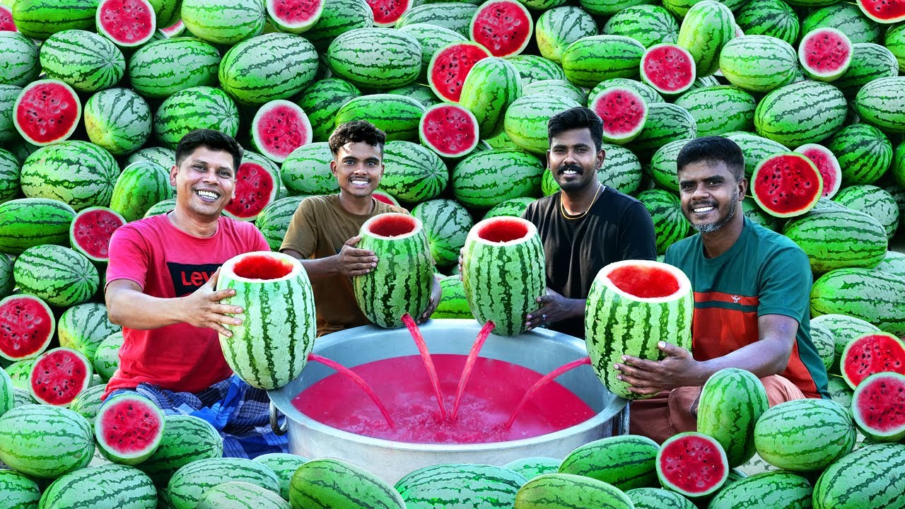 WATERMELON MILKSHAKE | Summer Health Drink | 500 Kg Fresh Watermelon Juice Making In Village
